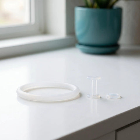 Ice Cream Maker Seal Ring Kit Replacement Gaskets And Valve Stem Parts For Cone Machines O and H shaped silicone gaskets on white table