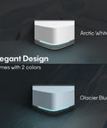 Two Lightning Fast Hand Dryer For Home And Commercial Bathrooms, Touchless Operation, shown in Arctic White and Glacier Blue colors.