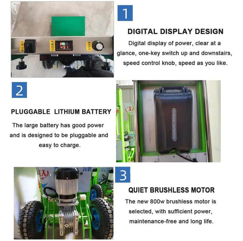 Digital display and removable lithium battery of Heavy Duty Electrical Stair Climber Dolly With Brushless 1200W Motor And Removable Battery.