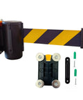 Slick Wall Mounted Retractable Warning Belt With Auto Magnetic Lock, Built Tough Five Meter Yellow And Black Barrier for Easy crowd control.