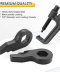 Beefy Direct Mount One To Three Inch Torsion Bar Keys Lift Kit Arrives Loaded With Drop Dead Easy Unloading Tool and Extended Shock Isolators For Clean Front Stance On Pickup Cabs And Suv Bodies, showcasing three black powder-coated tools.