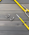 Rock Solid Mini Fixed Caster Wheels Set Of Four With Double Row Carbon Steel Build For Precision Tables and mobile workstations on a wooden surface.