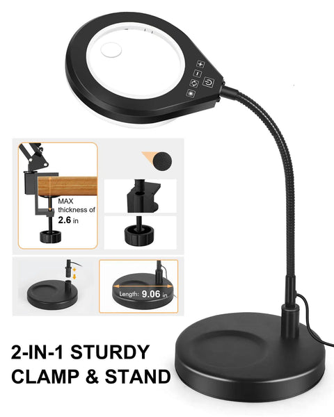 Gooseneck 2 In 1 Magnifying Glass With Light And Stand 10x And 5x Real Glass Lenses Hands Free Led Desk Lamp With Clamp