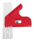 Woodworking Edge Ruler Protractor Set High Precision Multi Angle Measuring Tool with red handle and silver ruler