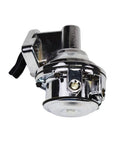 Beefed-Up Inline Mechanical Fuel Pump For Chevy And GMC Small Block 262-400, Chrome Finish, 6 PSI, 80 GPH, front view