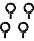 Set Of Four M5 x 12Mm Lifting Eye Bolts Built Tough From 304 Stainless Steel For Top Shelf Pulling Strength And No Sweat Rigging Or Heavy Duty Hoisting On Any Job Site. Black lifting eye bolts with threaded ends.