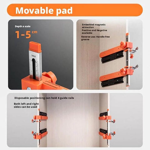 Toggle Clamp And Magnetic Arm Drawer Slide Jig For Fast Cabinet Installations with dual scale in imperial and metric visible