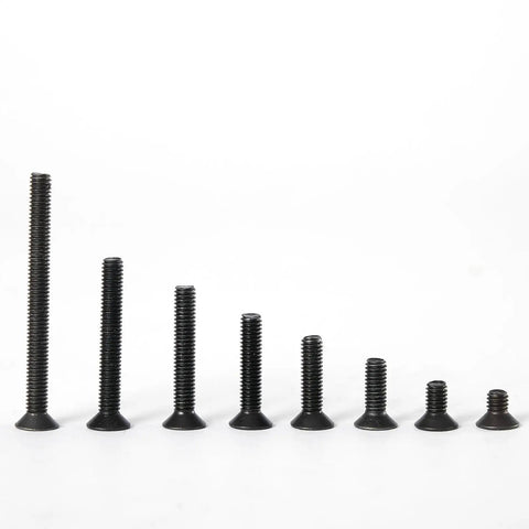 M4x6mm Flat Head Hex Socket Cap Screws 50 Pieces, Heavy Duty Countersunk Bolts in various lengths, black oxide finish, hex drive visible