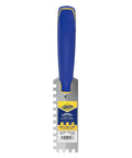 Comfort Grip Square-Notch Margin Tile Trowel With Six-Inch By Two-Inch Blade featuring a blue rubber handle and ground steel notched blade