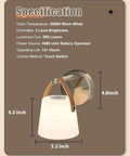 Battery Operated Wall Sconce With Glass Shade, 3000K Warm White, 3 Brightness Levels, 4000 mAh Rechargeable Battery, No Wiring Needed