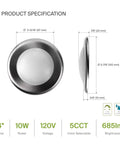Front and side view of 12 Pack 4 Inch LED Disk Lights, 10W, 5CCT 2700K-5000K, 685 Lumens, CRI90, Dimmable Flush Mount Ceiling Light Fixture