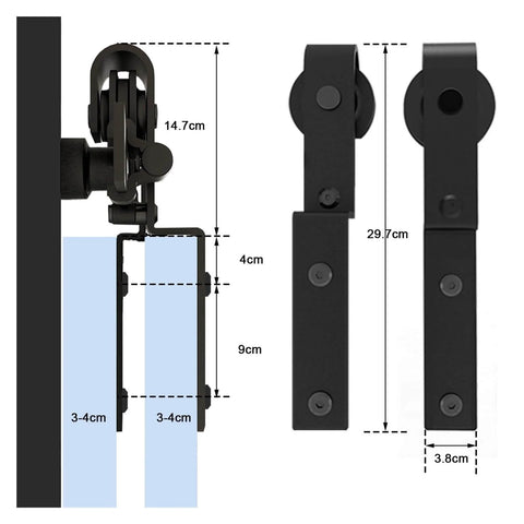 Heavy Duty Sliding Barn Door Hardware Kit For Double Doors Bypass Track System With Bent Hangers Anti Jumping Block Floor Guide