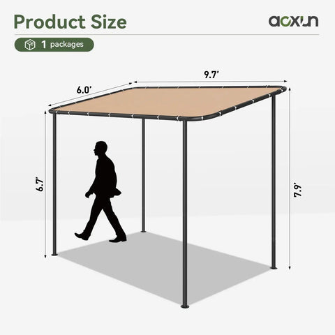 10x6 Lean To Gazebo With Water Resistant And UV Resistant Canopy Wall Mounted Sloped Roof Awning For Patio Backyard Deck Or Garden Khaki All Weather Outdoor Shelter with dimensions
