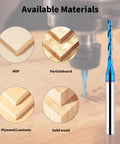 Eanosic upcut spiral router bit with 1/4 in shank, 1/8 in dia, 3 in length, solid carbide blue-coated for wood.