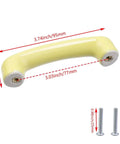 Four Piece Set Of Glossy Yellow Ceramic Cabinet Pulls Featuring A Slick High Gloss Finish And Heavy Duty Craftsmanship Ideal For Kitchen Cabinets And Zero Sweat Home Renos - close-up of a smooth yellow ceramic pull, 95 mm long.