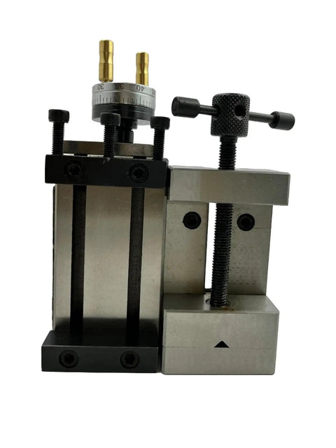 Heavy Duty Mini Vertical Slide With Quick Read Dial And Shop Tested Steel Vice For Bench Lathes, showcasing precision steel and dial.