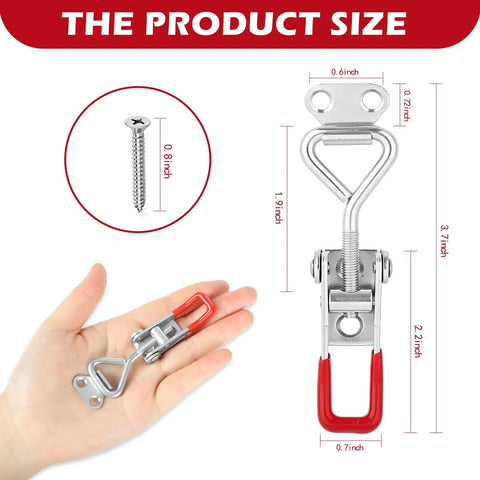 Beefy Heavy Duty Toggle Latch Clamp Set 6 Pack 330 Pound Capacity Zinc Plated Steel Quick Release Adjustable Closure in hand with screw