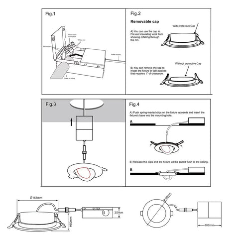 Instruction diagram for installing Six Inch LED Recessed Lighting Kit With Junction Box Gimbal Downlights 5CCT Selectable Ceiling Light