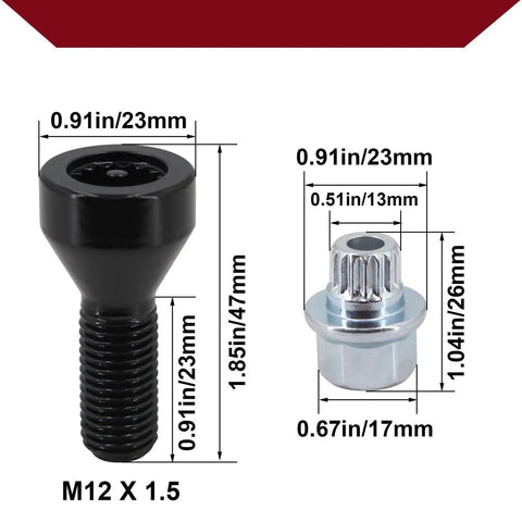 Premium Lug Wheel Studs Kit For Your BMW Z4 Z3 M6 M5 M3 135is 135i 128i Heavy Duty Car Wheel Bolts Bolt Set Replacement OEM 36136786419 Reliable And Tough, M12 x 1.5, black and silver studs