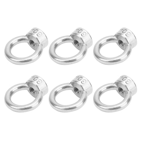 Beefed Up Heavy Duty Lifting Eye Nut Set M6 Stainless Steel 304 Eye Bolts With Full Threads For Cable Rope Hoisting And Lifting Applications 10 Pieces Industrial Hardware Kit, six eye nuts