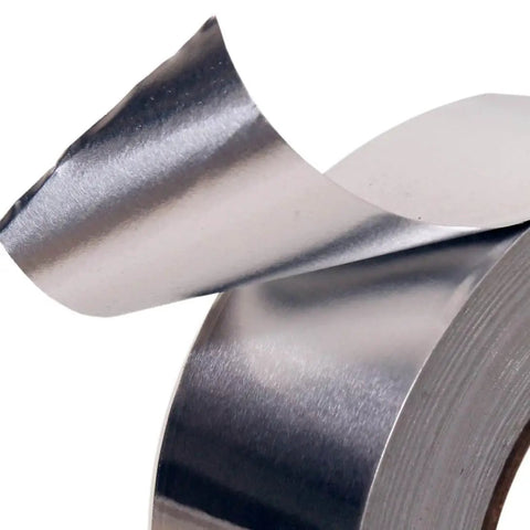 Close-up of Two Inch Aluminum Foil Tape With No Release Liner 230 Feet Of Heavy Duty Silver HVAC Duct Tape For High Temperature Insulation
