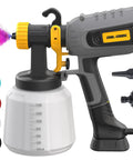 All Around Paint Sprayer For Home Interior And Exterior With 1400ml Tank, 550W, 4 Nozzles, 3 Spray Patterns, displayed with colorful paint