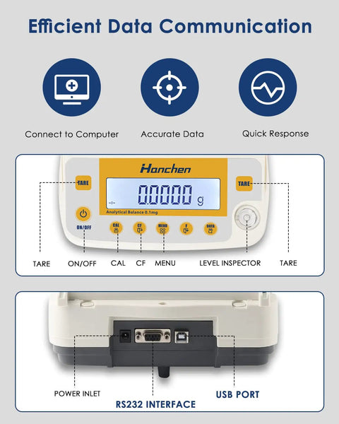 Electronic Analytical Balance 0.1mg Precision Lab Scale 220g With Draft Shield And Stable Electromagnetic Load Cell High Repeatability Great For Legit Lab Work In Chemistry Pharmacy Jewelry Store And Research close-up of display and ports