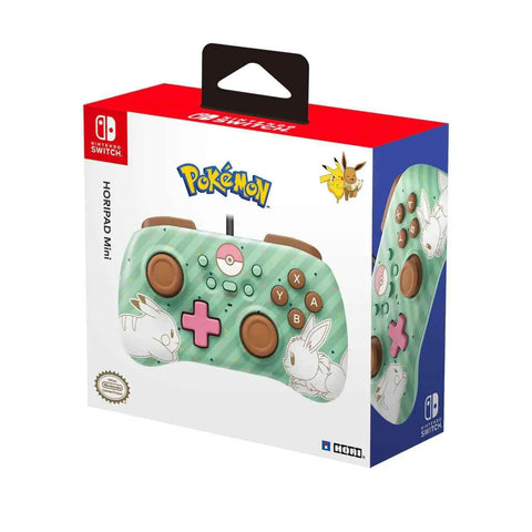 Horipad Mini Pikachu And Eevee Edition For Switch Compact Gamepad in box with Pokemon branding and character designs
