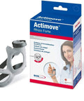 Rhizo Forte Left Hand Thumb Brace Small next to product packaging showcasing breathable material and supportive design