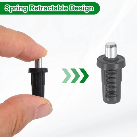 Spring loaded shutter repair pin showing retractable design for 40 Pack Straight Up Shutter Repair Pins with Tough Spring Loaded Heads No Sweat Replacement Hardware for Plantation Shutters Window Blinds and Cabinet Doors Reliable Fix for Wobbly Movable Blades and Janky Fittings.