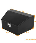 Heavy Duty 36 Inch Trailer Tongue Tool Box With Angled Sloped Lid Steel Storage Chest Built Tough As Nails For RV Gear Trailers and Camping Organization Rig Ready Hitch Accessory, dimensions shown.