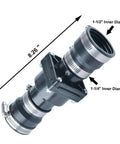 Slip On Sump Pump Check Valve With Stainless Steel Clamps For One And One Half Inch Or One And One Quarter Inch ABS Body With EPDM Seals Corrosion Resistant Clamp Fasteners Easy Install Vertical Or Horizontal, showing dimensions and connectors