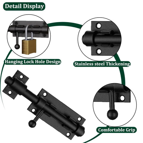 No Sweat Security With These Heavy Duty Black Stainless Steel Slide Bolts And Barrel Locks Perfect For Gates Barn Doors And Porch Entrances Features Built Tough As Nails Construction Includes Two Pack