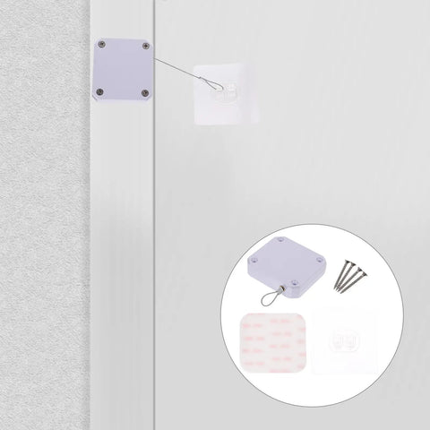 Automatic Sliding Door Closer With Soft Self Closing, Easy Install Kit, mounted on interior door with included accessories.