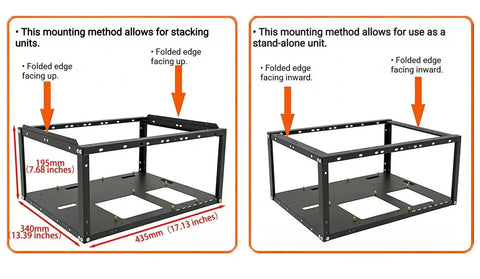 Open Air PC Test Bench Open Frame Chassis For DIY Rigs Stackable shown in two configurations; stacked and standalone orientations.