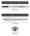 Leather Snap Fastener Kit 100 Sets Five Eighth Inch 15mm Snap Buttons For Leather Bags Jeans Clothes And Fabric Anti Rust Finish Includes Gold Silver Bronze Black Colors And 3 Installation Tools For Easy DIY Repairs showing drilling and installation tools