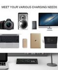 Conference Recessed Power Strip With USB Ports Table Mount Desktop Charging Station shown with various devices above a desk.
