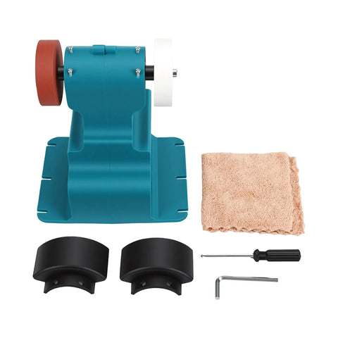 Jeffergarden Cordless Mini Bench Grinder With Two Wheels, compact electric sander with two wheels and accessories.