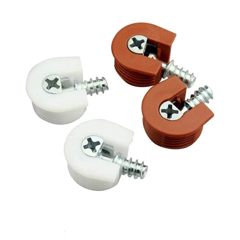 100 Pack Threaded Cam Lock Furniture Stud Pins Reddish Brown 18mm Heavy Duty mixed metal and plastic connector pieces stacked.