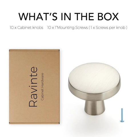 Slick Brushed Nickel Cabinet Knobs Rock Solid Zinc Pulls Single Hole Mount Quick Swap For Kitchen Drawers Fresh Home Hardware Upgrade Smooth Grip 10 Pack with box and screw