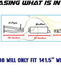 Diagram of 1996-1998 GMC K1500 5.7L Exhaust H Pipe Muffler Tail Pipe Assembly with dimensions included in blue box