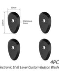 Image of 4-pack pushbutton spacers with dimensions for electronic road bike shifting enhancing shift feel and control, shown in black.