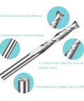 Top Shelf Precision 2 Flute Flat Nose Upcut Carbide Router Bit For Wood Mdf Pvc Cnc Milling Projects Featuring Rugged Blue Coating And Swift Chip Clearance with polished finish and rounded corners.