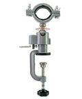 Sturdy Aluminum Alloy Bench Vise Clamp With Breezy 360 Spin And Quick 45 Degree Tilt, showcasing swivel joint and grip handle.
