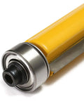 Premium Flush Trim Router Bit Two Piece Set Featuring Quarter Inch Shank And Dual Top And Bottom Ball Bearings Made From Tough Carbide Steel close-up of ball bearing and shank.
