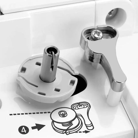 Bobbin winder mechanism on PE900 Embroidery Machine With 5 x 7 Inch Field Size, Wireless WLAN, Jump Stitch Cutter