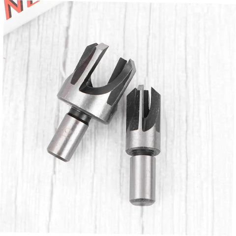 Two tapered wood plug cutters from the Top Notch 4 Piece Wood Plug Cutters With Tapered Deep Cutting Edge For Bench Drill And Electric Hand Drill Compatible Precision Woodworking Bits That Nail Your Fine Carpentry Needs Smoothly Every Single Time.