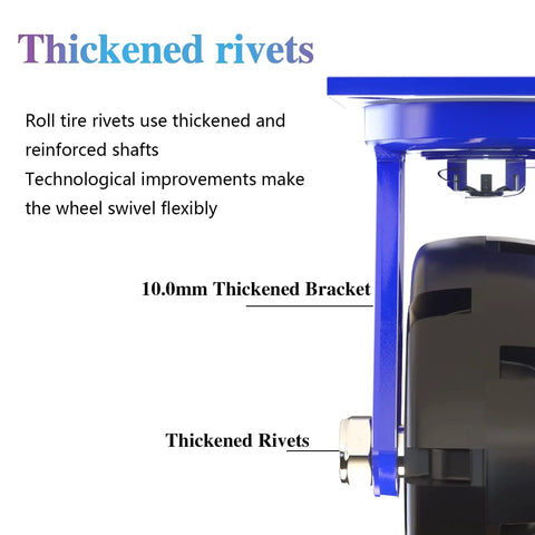 Heavy Duty Industrial Swivel Casters With Solid Natural Rubber Wheels Support Heavy Loads Without Breaking A Sweat While Delivering Quiet Smooth As Silk Glide showing thickened rivets and 10mm bracket detail.
