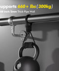 Top Shelf 6ft Wall Mounted Stair Handrail Kit Built Tough With Rust Proof 304 Stainless Steel To Hold Your Weight Securely On Decks Stairs Or Patios Indoors And Outdoors Silver showing a closeup of a kettlebell hanging from the handrail.