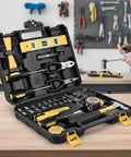 Comprehensive 78 Piece All In One Hand Tool Set for Home Auto and Office with Portable Storage Case shown open on a table